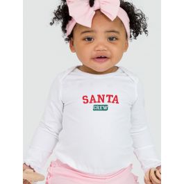 Santa Crew Embroidered White Knit Long Sleeve Ruffle Layering Bodysuit