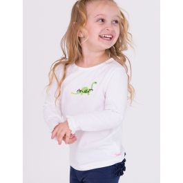 Holiday Dino Embroidered White Knit Long Sleeve Ruffle Layering Tee
