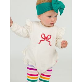 Red Bow Embroidered Ivory Sweatshirt Bubble Romper