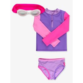 Neon Magenta Swim Goggles + Neon Purple Color Block LS Zip RG 2P