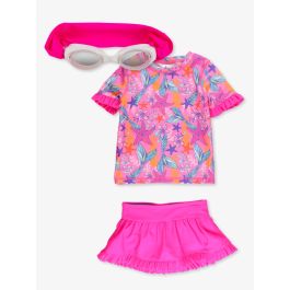 Neon Magenta Swim Goggles + Neon Shimmer Mermaid SS Ruffle RG Skirted 2P