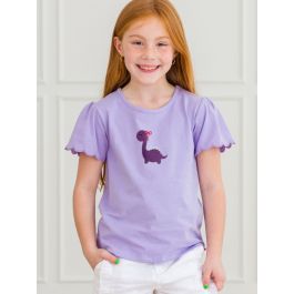 Purple Dino Embroidered Lavender Short Sleeve Scallop Tee