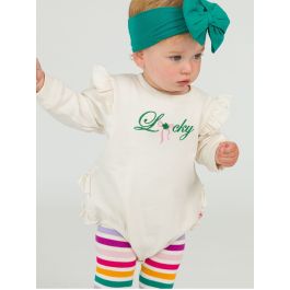 Lucky Bow Embroidered Ivory Sweatshirt Bubble Romper