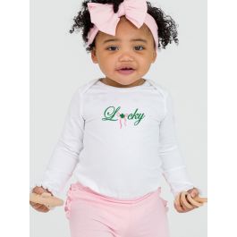 Lucky Bow Embroidered White Knit Long Sleeve Ruffle Layering Bodysuit