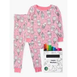 Pink Colorful Cones Colorable Long Sleeve Pajama Set, Bamboo Viscose + Permanent Fabric Markers