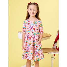 White FIRST Embroidered Classroom Cutie Knit Short Sleeve Twirl Dress