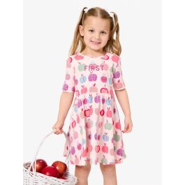 Hot Pink FIRST Embroidered Pink Apple Patch Knit Short Sleeve Twirl Dress