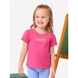 White First Embroidered Hot Pink Short Sleeve Scallop Tee