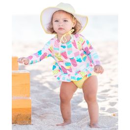 Ice Cream Social Long Sleeve Ruffle Hem Rash Guard Bikini