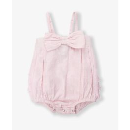 Pink Seersucker Bow Front Bubble Woven Romper