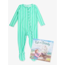 Kat and Brandy Book + Green Pinstripe Footie