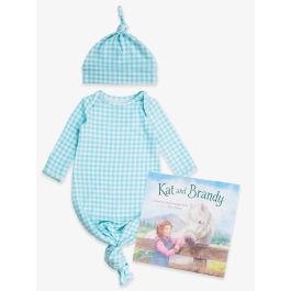 Kat and Brandy Book + Blue Breeze Gingham Knotted Sleep Gown & Hat Set