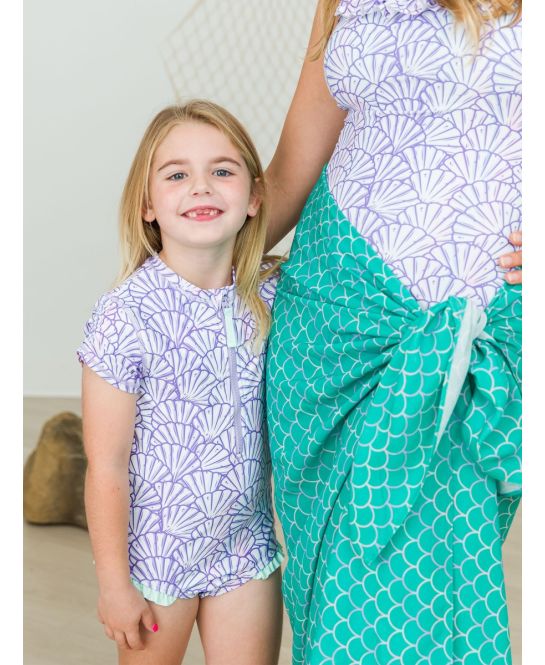 Magical Mermaid Girls Short Sleeve One Piece Rash Guard