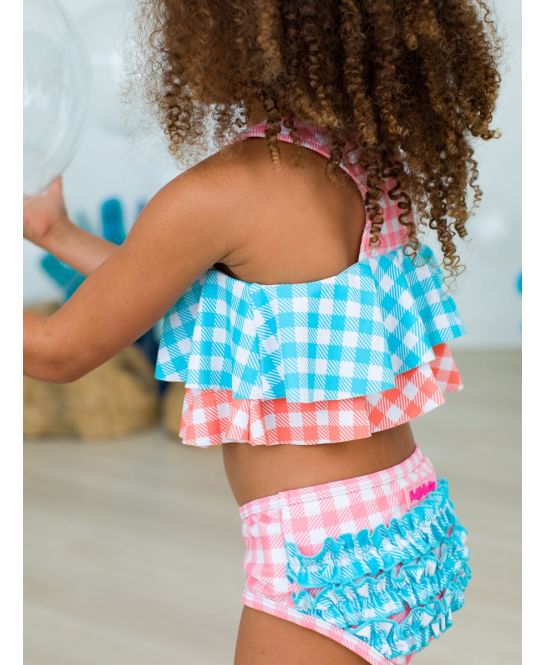 Seaside Gingham Color Block Flounce Bikini