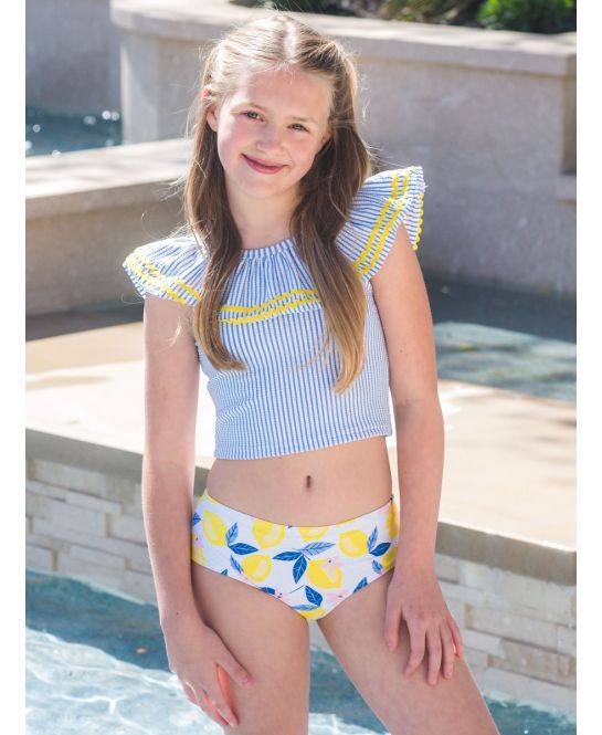 Lemon Capri Girls Ric Rac Ruffle Tankini 2-Piece Swimsuit