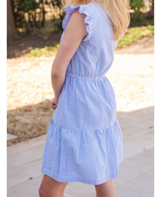 Classic Blue Seersucker Women's Tiered Short Dress
