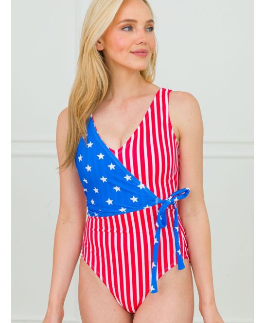 Stars Stripes Women's Wrap One Piece Swimsuit