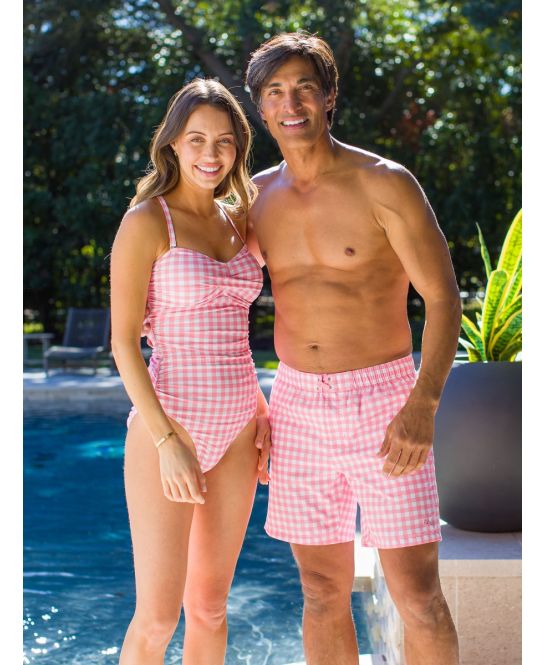 ワンピース Y's CHECK PRINT W RIBBON CAMISOLE 2 SwimZip Girls' Halter Top Swim Set UPF 50+ Protection