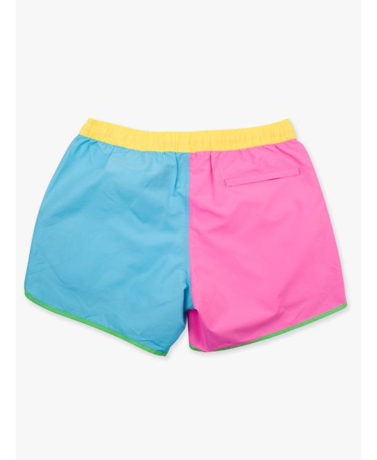 Neon Color Block Men's Dolphin Hem Swim Trunks