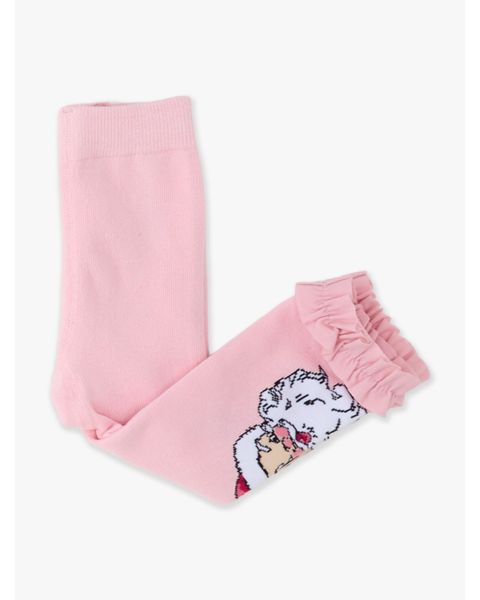 Santa Joy Pink Patterned Footless Ruffle Tights