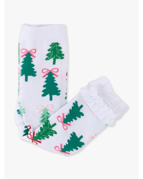 Christmas Tree Bows Patterned Footless Ruffle Tights