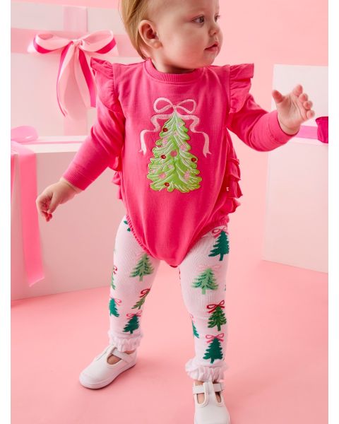 Christmas Tree Bows Patterned Footless Ruffle Tights