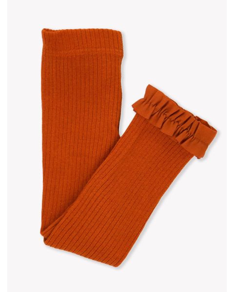 Rust Rib Knit Footless Ruffled Tights
