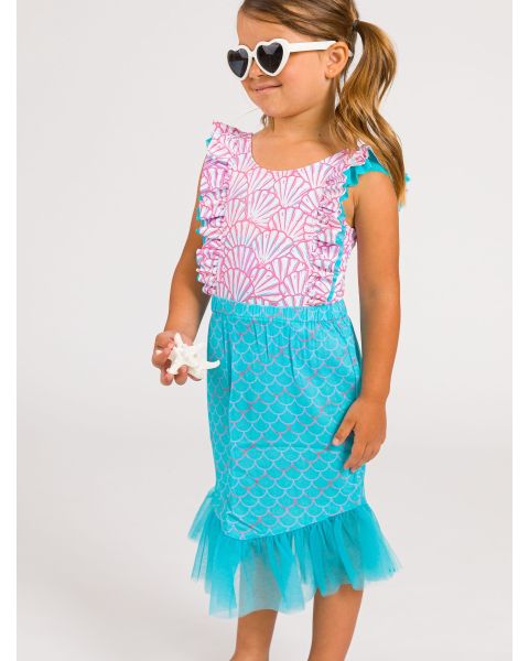 Bright Aqua Scales Mermaid Tail Skirt Cover-Up