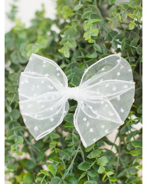 White Dotted Tulle Bow Hair Clip