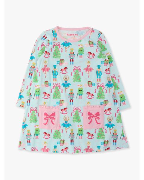 Nutcracker Wishes Knit Long Sleeve Applique Pocket Dress