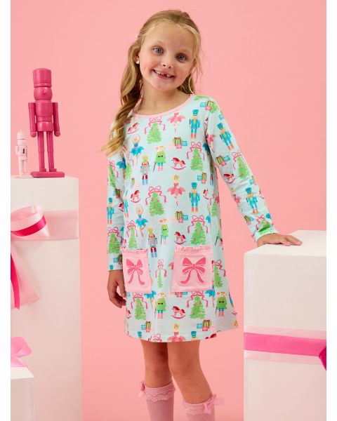 Nutcracker Wishes Knit Long Sleeve Applique Pocket Dress