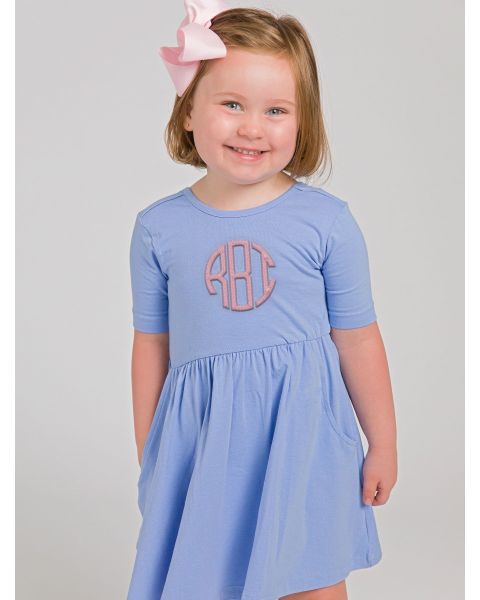 Periwinkle Blue Knit Short Sleeve Twirl Dress