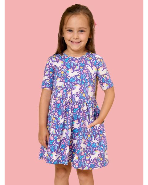 Unicorn Meadow Knit Short Sleeve Twirl Dress