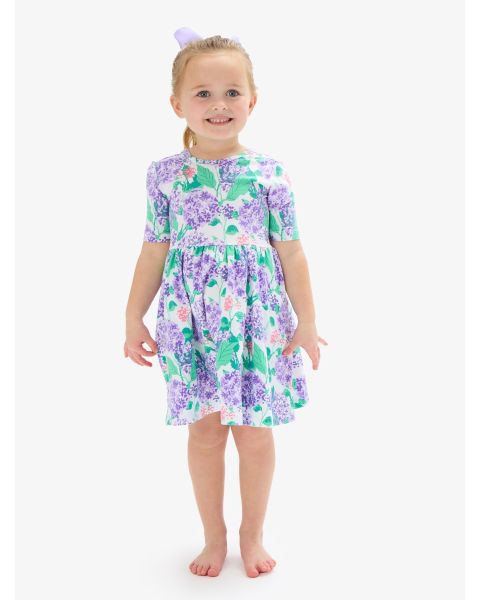 Purple Hydrangea Garden Knit Short Sleeve Twirl Dress