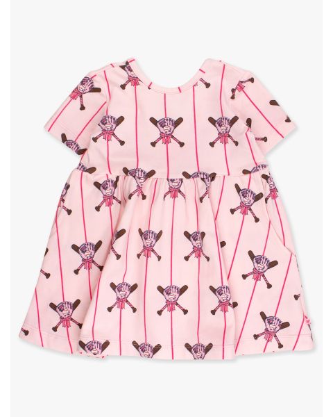 Pink Batter Up Knit Short Sleeve Twirl Dress