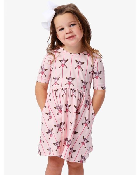 Pink Batter Up Knit Short Sleeve Twirl Dress