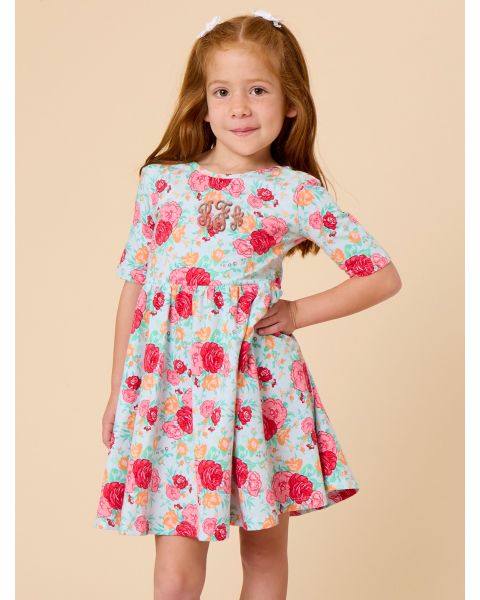 Rosy Meadow Knit Short Sleeve Twirl Dress