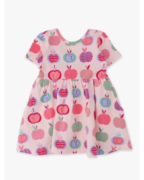 Pink Apple Patch Knit Short Sleeve Twirl Dress