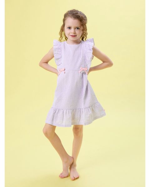 Wisteria Purple Signature Seersucker Sleeveless Pinafore Bow Dress