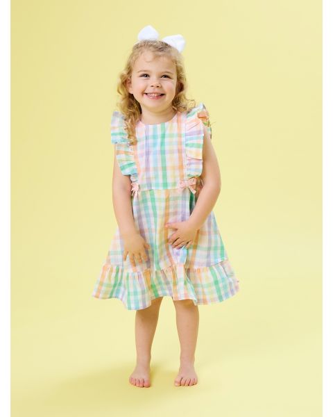 Poppy Rainbow Plaid Sleeveless Pinafore Bow Dress