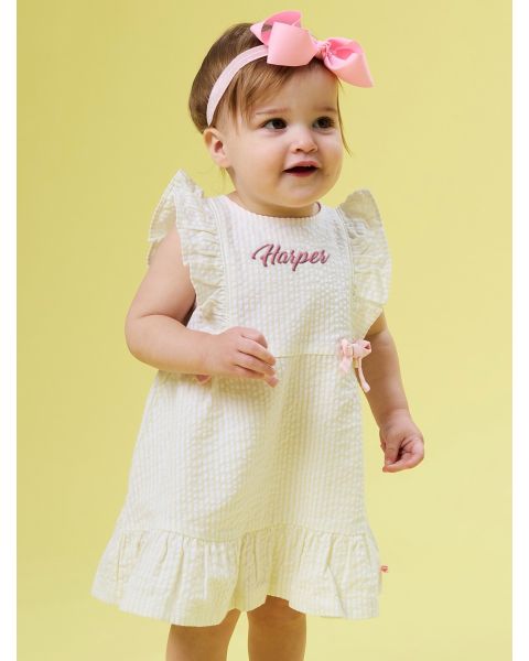 Banana Signature Seersucker Sleeveless Pinafore Bow Dress
