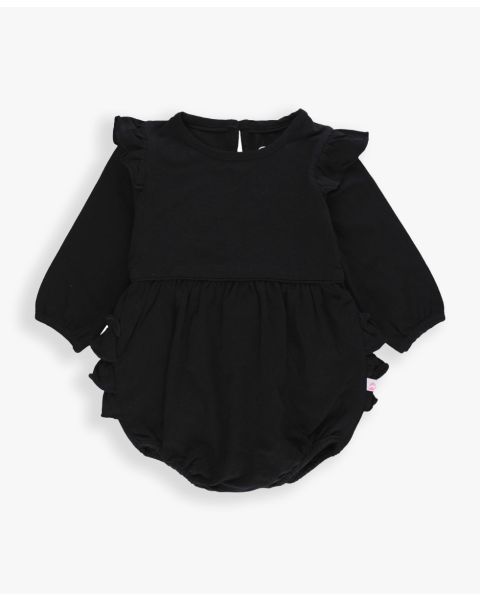 Black Knit Long Sleeve Flutter Bubble Romper