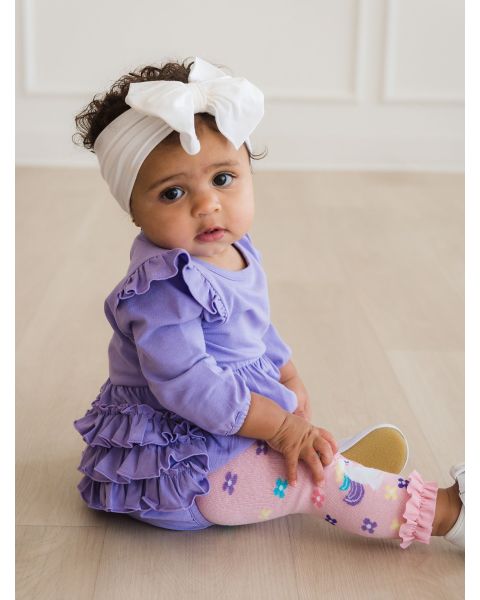 Wisteria Purple Knit Long Sleeve Flutter Bubble Romper