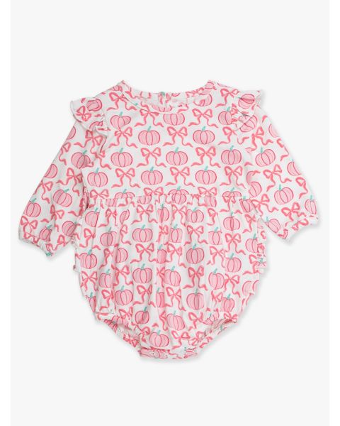 Pink Fairytale Pumpkins Knit Long Sleeve Flutter Bubble Romper
