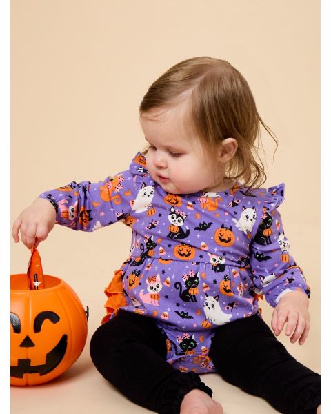 Boo-tiful Kittens Knit Long Sleeve Flutter Bubble Romper