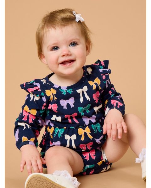 Cozy Bows Knit Long Sleeve Flutter Bubble Romper