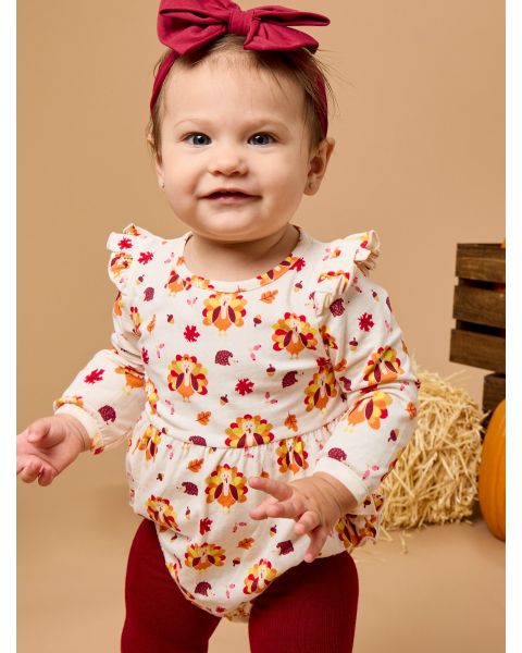 Gobble Gingham Knit Long Sleeve Flutter Bubble Romper