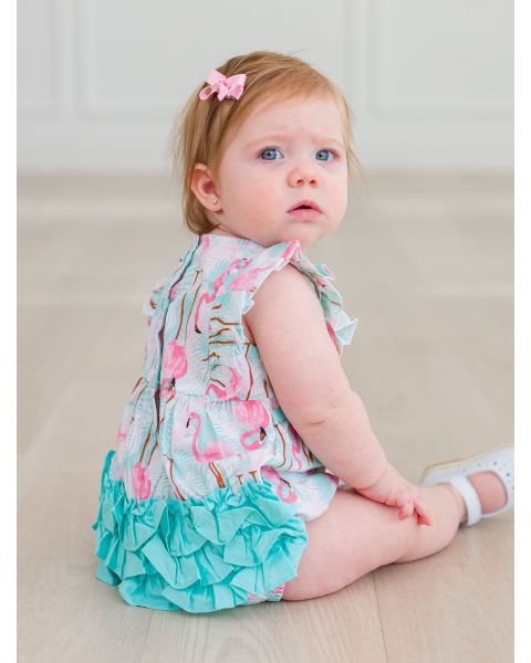 Vibrant Flamingo Ruffle Romper