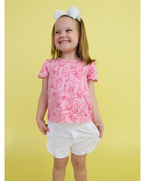Pink Cottontail Toile Short Sleeve Scallop Tee
