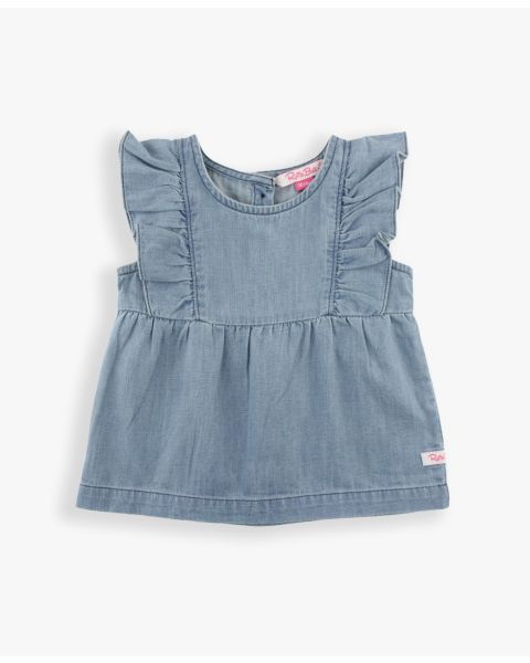 Light Wash Denim Classic Ruffle Tank Woven
